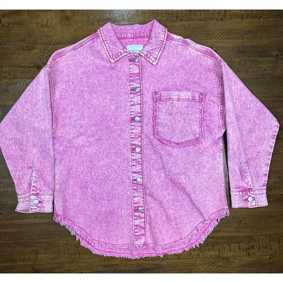 Celebrity Pink Tops - Celebrity Pink Women's Button Up Jeans Shirt Collared Long Sleeves Size M